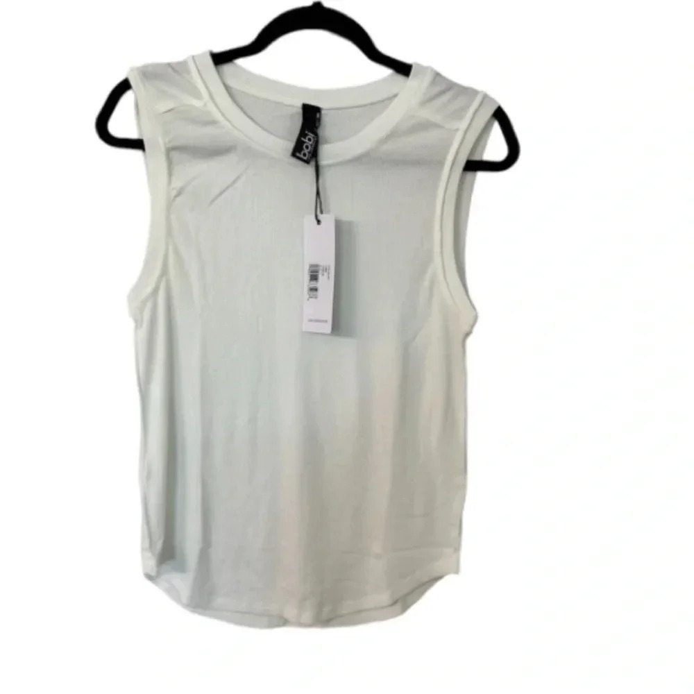 Bobi Los Angeles Women's Cream Sleeveless Crew Neck Rounded Hem Tank Size L NWT